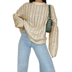 Pullover da <span class=keywords><strong>donna</strong></span> elegante e Versatile a manica lunga nuovo stile coreano <span class=keywords><strong>maglia</strong></span> attorcigliata di base per la primavera estate autunno - Product Image 1