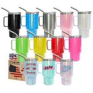 Vaso de Acero Inoxidable Aislado al Vacío de 3oz con Brillo y Colores Arcoíris, con Asa y Pajitas Metálicas - Product Image 1