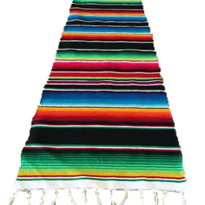 Rainbow Table Runner Stripe Table Runners with Tassel Mexican Tablecloth for Wedding Party Cotton Tablecloth