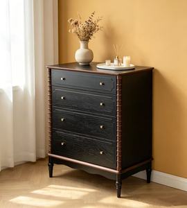 Vintage Black 4-Drawer Dresser, Farmhouse <b>Chest</b> with Bobbin Details & Gold Handles - Product Image 1