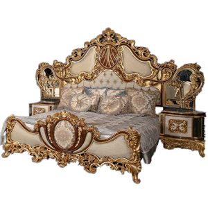 Letto Matrimoniale di Lusso Italiano 1,8m in Stile Palazzo Europeo, Legno Massello con Intagli in Foglia d'Oro per Casa, Palazzo <span class=keywords><strong>Reale</strong></span> Turco - Product Image 6