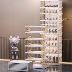 Double Row <strong>Foldable</strong> PP Waterproof <strong>Shoe</strong> Organizer Box <strong>Shoe</strong> <strong>Rack</strong> for Sneakers Plastic Storage Containers Bins Lids Closet Bedroom - Product Image 2
