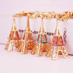 Wholesales New Fashion Color Crystal Key Chain Gift Rhinestone Eiffel Tower Keychains (KC044C)