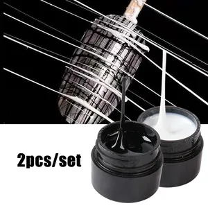2 pièces Gel de dessin créatif pour ongles, motif toile d'araignée, noir et blanc, liner pour dessin de toile, vernis UV semi-permanent effet soie, pour manucure et décoration - Product Image 1