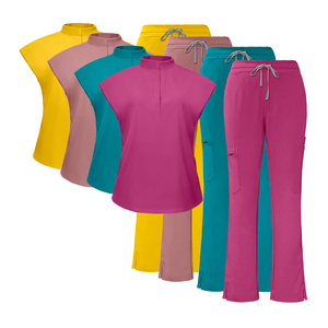 Logo personalizado Color brillante azul real Beige cómodo mujeres enfermería Scrub conjuntos Jogger pantalones Flare pierna pantalones Scrubs uniformes - Product Image 2