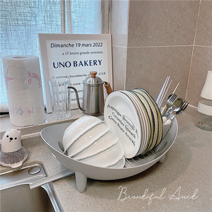 Oval <b>Plastic</b> Dish Rack With Handle And <b>Tray</b> For Kitchen Storage L Size Draining Rack - Product Image 5