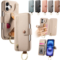 Étui portefeuille de luxe en cuir litchi avec support et porte-cartes pour iPhone 16 Plus Pro Max