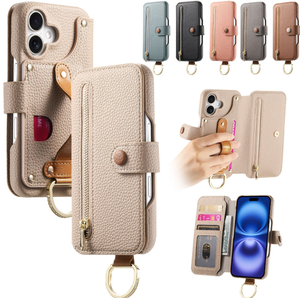 เคสหนังลิ้นจี่แบบพับได้รุ่นดีลักซ์สำหรับ iPhone 16 Plus Pro Max พร้อมช่องใส่บัตรและขาตั้ง - Product Image 1