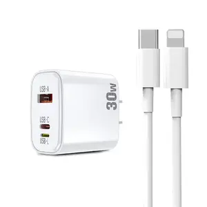 2024 reverse charge 30W super fast charger PD quick charger 3 ports USB A/C/L travel universal wall charger andr0id huawei all phones