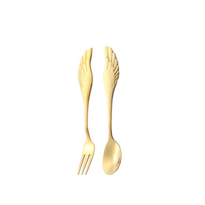 Cuchara de acero inoxidable 304 con forma de ala, tenedor para café, cuchara para frutas, tenedor para postre, base creativa con forma de cisne, set de regalo. - Product Image 5