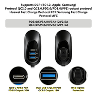 Chargeur de voiture USB double personnalisé (USB-A et Type-C) étanche 12V/24V, prise de charge USB pour accoudoir de bus