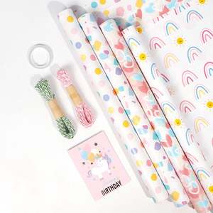 New Design Disposable Coated Silicone Kid Holiday Printed Gift <b>Wrapping</b> <b>Paper</b> 43x300cm Roll for Birthday Packaging - Product Image 4