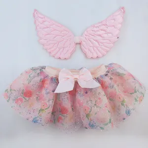 도매 아기 소녀 멋진 원피스 귀여운 투투 스커트 키즈 파티 의상 날개 세트