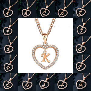 26 alfabeto CZ Lettere Iniziali Della Collana Collari Ragazze Regalo In Oro Rosa Placcato di Fascino Del Cuore di Amore Collane Regali - Product Image 3