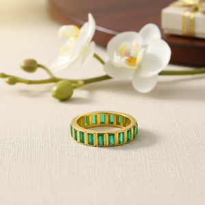 <b>Emerald</b> CZ Stone Baguette Design Trendy Band <b>Ring</b> Turkish Wholesale Handcrafted Popular 925 Sterling <b>Silver</b> Jewelry - Product Image 3