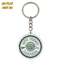 Porte-clés en acrylique transparent double face circulaire But First Matcha pour les amateurs de thé, durable et léger, accessoire quotidien