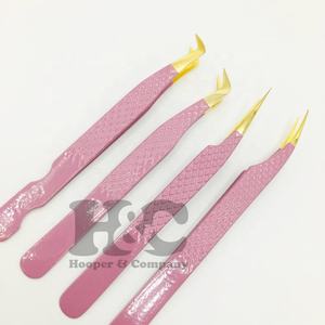 Pinzas de extensión de pestañas con logotipo personalizado con punta dorada, mango de agarre de diamante rosa, acero inoxidable, pinzas con logotipo personalizado de visón - Product Image 1