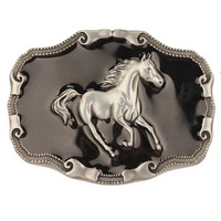 Hebilla de Cinturón de Rodeo Estilo Occidental Personalizada OEM ODM para Hombre, Diseño Grabado de Caballo y Toro, Artesanía Metálica Duradera