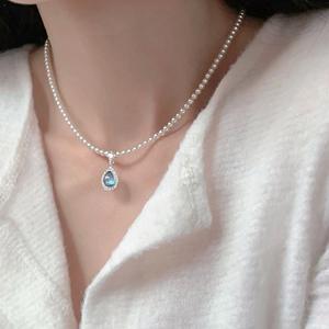 Pendentif en argent pur S925, goutte de pluie nuageuse brossée, avec perle d'eau douce, collier élégant pour femmes, design de niche - Product Image 5