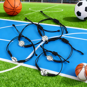 sports match giveaway gift <b>bracelet</b> Basketball Soccer <b>Ball</b> Charm Braided Beaded Adjustable Wristband - Product Image 3