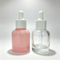 Botol Tetes Kaca Bening Pink 30ml Mewah dengan Pipet Putih Logo Kustom Kosmetik