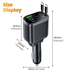 Cargador de Coche Retráctil 5 en 1 con Cable USB Tipo C PD para iPhone y Samsung, Cable de Carga Rápida, Adaptador para Encendedor de Cigarrillos - Product Image 2