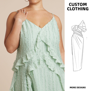 Vestido Maxi <span class=keywords><strong>de</strong></span> Fiesta Personalizado en Verde Menta con Volantes, Cuello en V, Tirantes Finos y Diseño Escalonado para Mujer, Talla Grande - Product Image 3