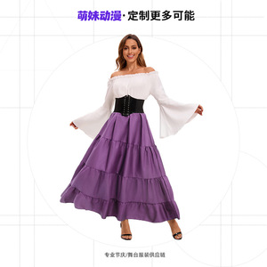 Vestido largo victoriano para mujer, fibra de poliéster, manga larga, traje renacentista, disfraz de escenario, verano 2021 - Product Image 4