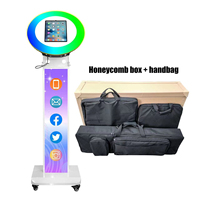 Envío Rápido desde Almacén en EE. UU., Soporte para iPad Photo Booth, Adhesivo con Logotipo Personalizado, con Anillo de Luz RGB, Photo Booth para Bodas y Eventos