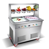 Nieuwe dubbele pan 220V volautomatische ijsrollermachine voor restaurantgebruik, geschikt voor melk, water, chocolade en ijspoeder.