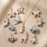 PVD 18K verguld roestvrijstalen emaille cartoon dieren paard neushoorn vis bedel DIY hanger accessoires