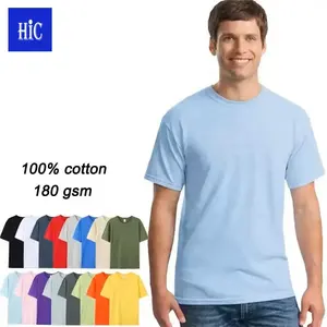 HIC 100% Camiseta masculina de algodão com logotipo personalizado estampado camiseta lisa camiseta personalizada em branco