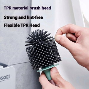 Support mural pour salle de bain, ensemble 2-en-1 en PP et TPR, <span class=keywords><strong>brosse</strong></span> de <span class=keywords><strong>toilette</strong></span> à long manche en plastique avec tête en <span class=keywords><strong>silicone</strong></span> courbée pour le nettoyage des cuvettes - Product Image 3
