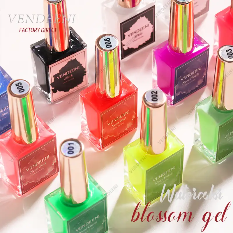 VDN Air แห้ง Neon 12สี Blossom ยาทาเล็บ OEM ฉลากส่วนตัวเล็บ Art Salon Blooming Liquid Tint ภาษาโปลิชคำ