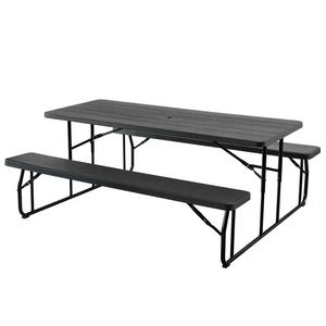 Table de pique-nique pliante de 6 pieds avec banc, plateau en plastique noir et pieds en métal, ensemble de table pliante d'extérieur - Product Image 4
