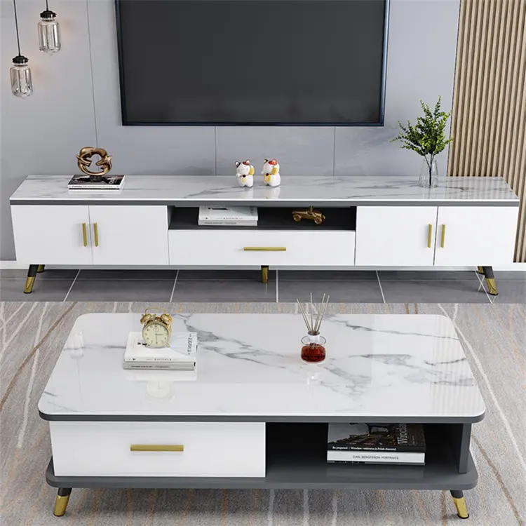 YQ Forever Light Luxury TV Cabinet Living Room Glass Wall Cabinet Nordic Tea Table Combination Cabinet