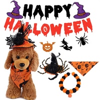 Nouvel ensemble de décoration d'Halloween pour animaux de compagnie en polyester pour l'hiver : guirlande, collier, chapeau pour chien et bavoir anti-bave
