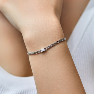 S925 Silver Chain <b>Bracelet</b> With Baguette Diamond Channel Setting Minimalist Unisex Everyday Wear Jewelry - Product Image 3