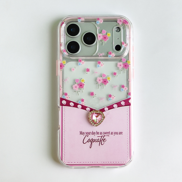 Wholesale Vintage Small Flower Cover for iPhone 16 Pro Max Luxury clear case Bling Heart Rhinestone Decor Glitter Case Women