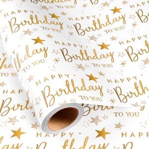 Papel de Regalo Dorado para Cumpleaños, 17 pulgadas x 16.5 pies, de una sola cara, ecológico, para manualidades, para ocasiones de cumpleaños - Product Image 1