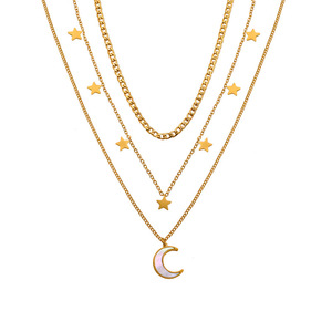 Collana girocollo stile stile personalizzato in acciaio inossidabile collana a <span class=keywords><strong>tre</strong></span> strati stella luna e catena ciondolo per collana da donna - Product Image 1