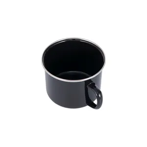 Custom buona qualità durevole nero viaggio smalto caffè tazza falò campeggio tazze acqua potabile con manico