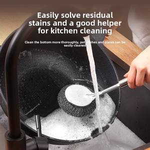 Brosse à récurer les casseroles en acier inoxydable à long manche, avec embout en silicone pratique pour nettoyer et laver les casseroles Hometeel Wire Ball - Product Image 2