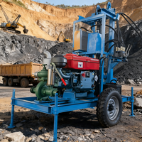 Mini-foreuse rotative diesel portable 200m montée sur remorque, sur roues, pour puits d'eau, avec pompe et moteur 300m, 25m/h