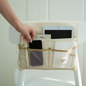 Sac de rangement suspendu en coton, blanc cassé et kaki, rectangulaire, avec crochets, 100 % coton, organisateur de chevet pour dortoir - Product Image 1