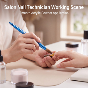 Ensemble professionnel de 9 pinceaux à ongles en acrylique Kolinsky, manche en métal bleu brillant, pour extension d'ongles en salon - Product Image 4