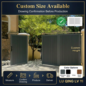 Portail de cour moderne en aluminium, finition <span class=keywords><strong>anthracite</strong></span> gris, à lames verticales, double battant, pour allée de villa, avec serrure intelligente, OEM - Product Image 5