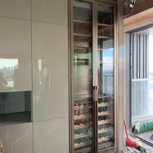 Glas Wohnzimmer Luxus moderne individuelle Weinschränke mit intelligenter Sperre Eiche Holz Regal Wein Aufbewahrungsschrank Eckkühler