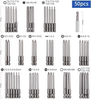 50Pcs Set Bit Obeng Keamanan Ekstra Panjang, Set Bit Obeng Magnetik, Bahan CR-V+ABS, Asal Cina, Bentuk Persegi/Datar/Hex/Spline