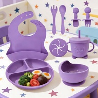 Juego de Vajilla de Silicona para Bebé, Diseño Clásico Personalizado, Grado Alimenticio, Ecológico, No Tóxico, Incluye Plato, Tazón, Cuchara, Tenedor